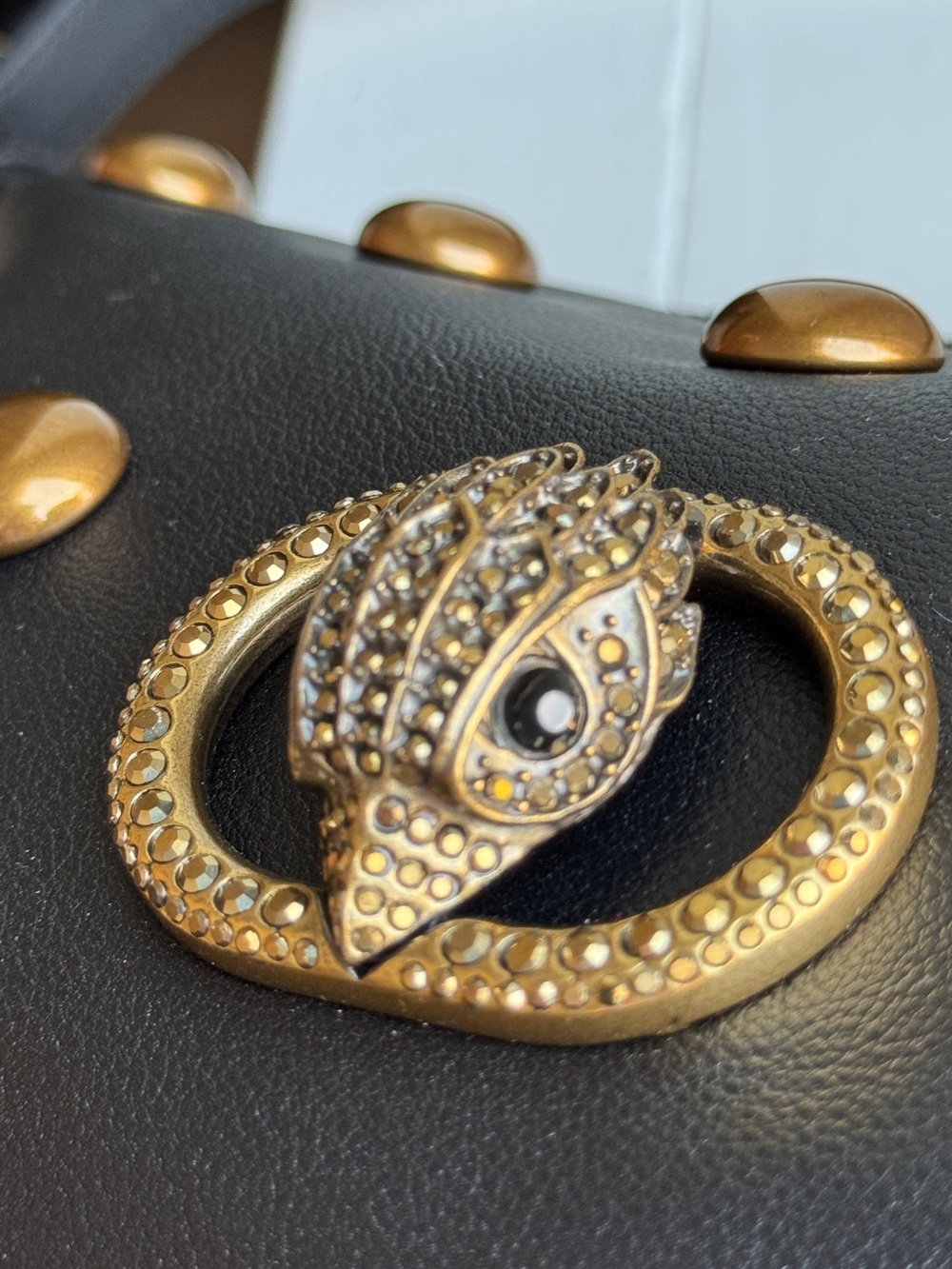 Kurt Geiger London Chelsea Black & Gold Statement Studded Leather Shoulder Bag - Picture 6 of 15